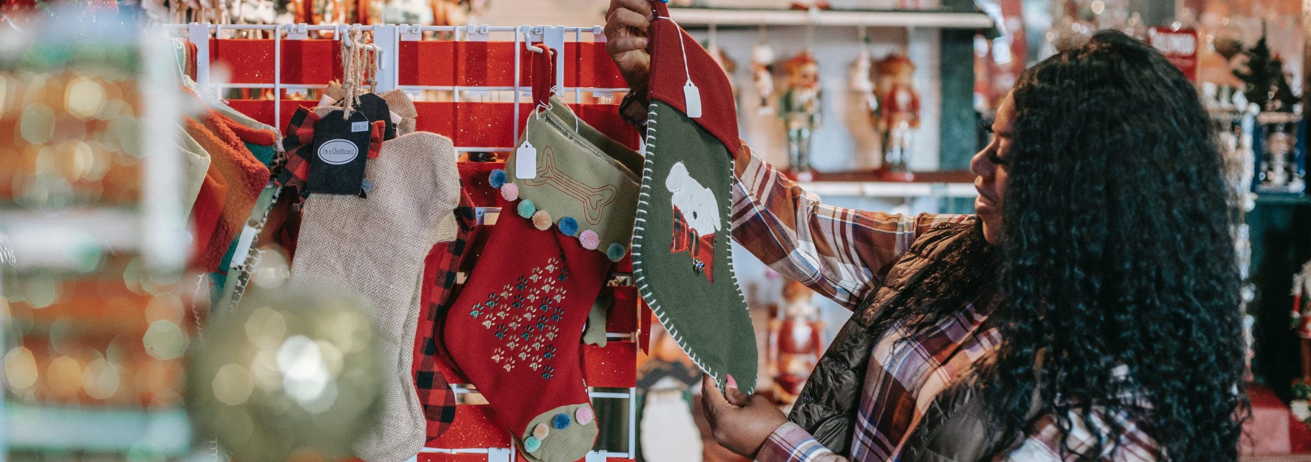 Woman buying christmas stuff and overspending on Holidays