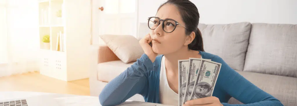worried woman about has not bank account payday loan